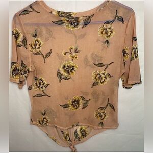 Tan floral sheer shirt size L